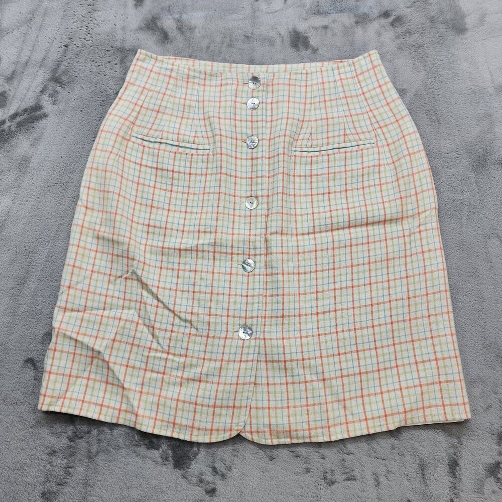 Vintage Mix It‎ Skirt Womens 12 Multicolor Plaid Linen Blend Button Front Pencil